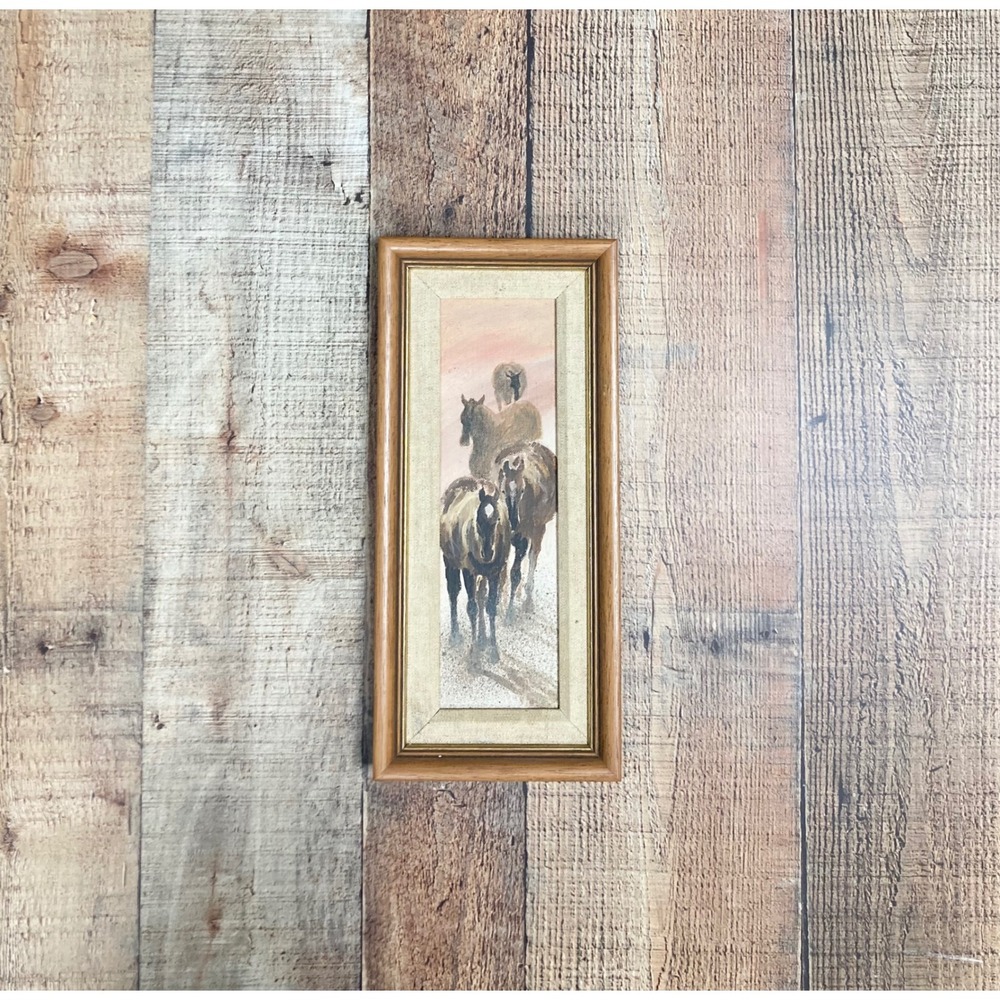 Vintage Framed Horse Oil Painting Western Equestrian Art Wood Frame